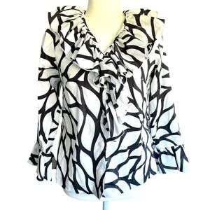Vintage 70s Blouse Size Small Ruffle Flare Sleeve Abstract Floral Cruella Disco